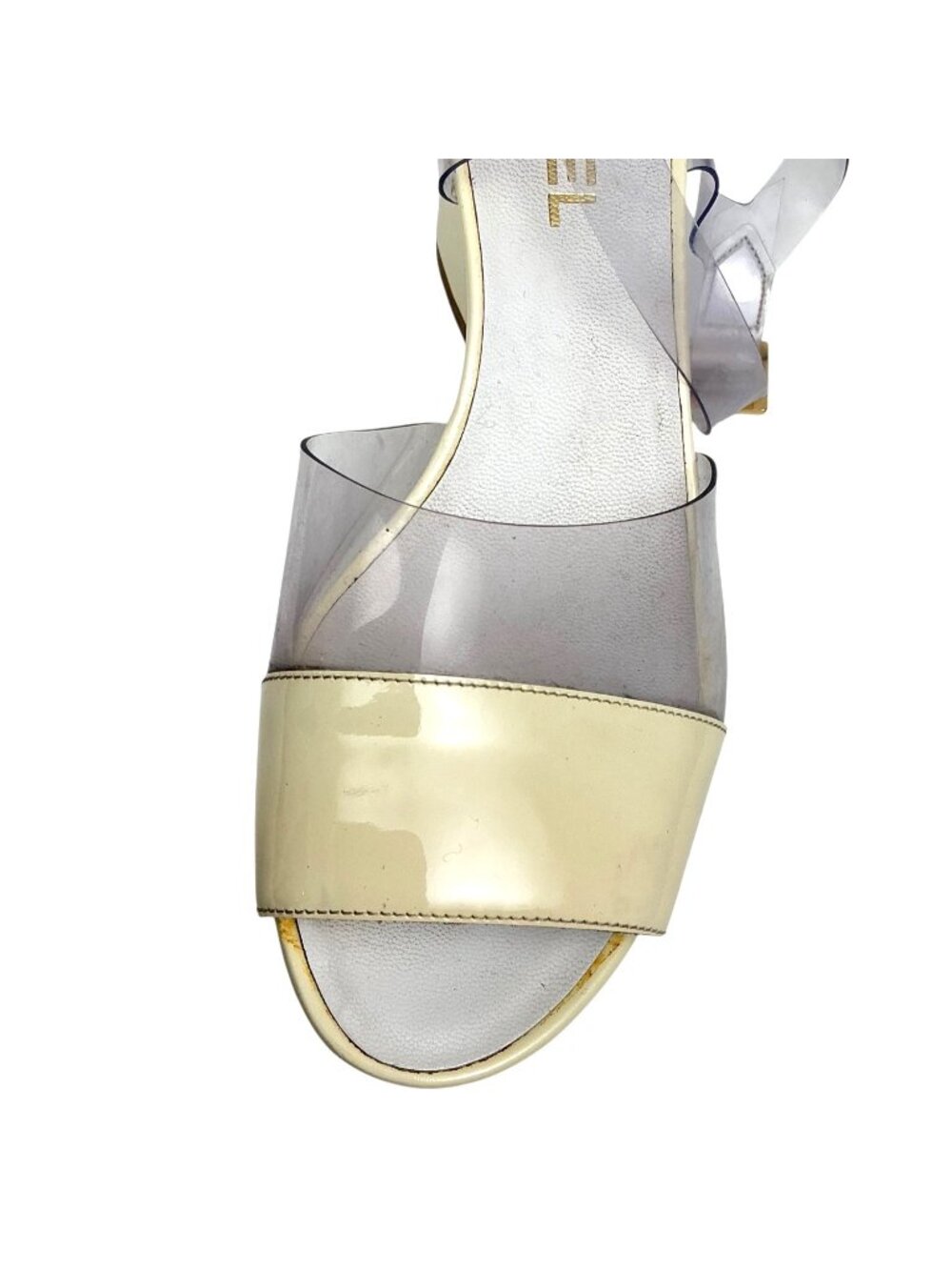CHANEL Vintage Gold Wedge Platforms With PVC Straps sz 9.5 - Picture 16 of 16